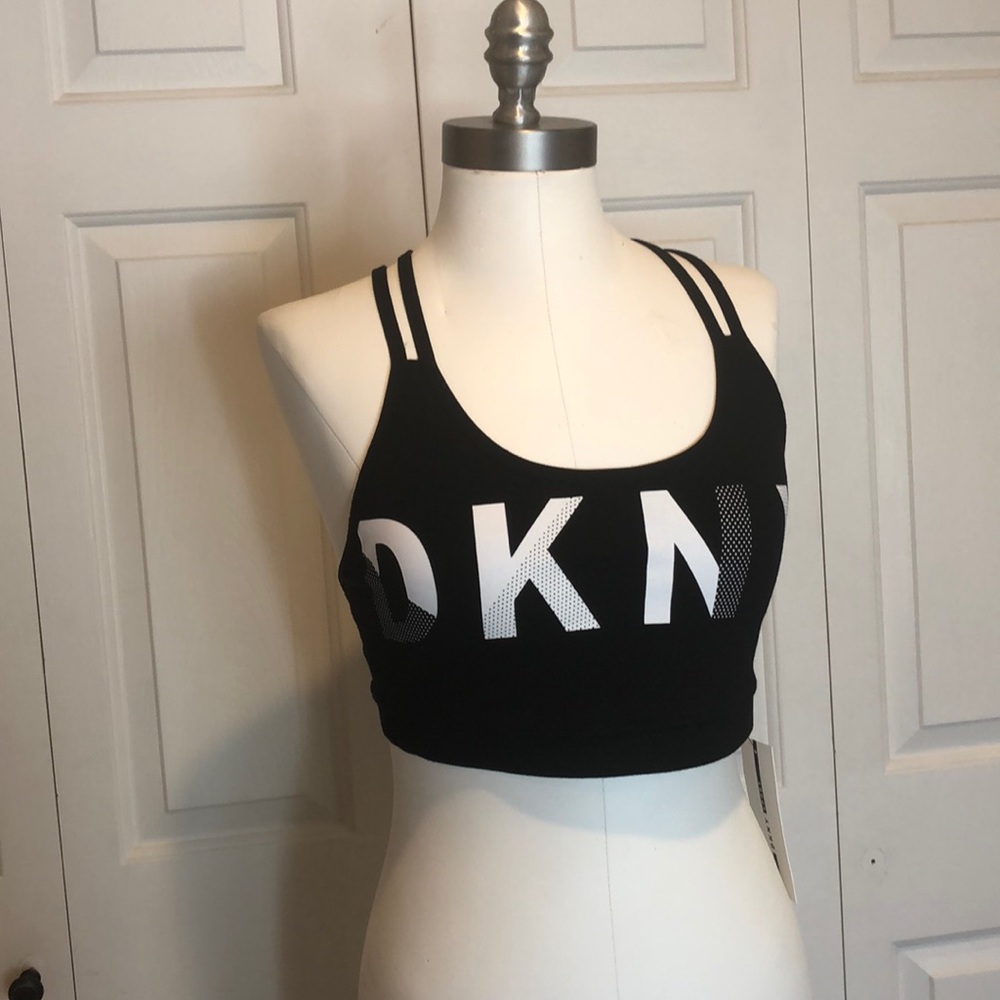 NWT DKNY Strappy Black and White Sports Bra - Picture 2 of 8